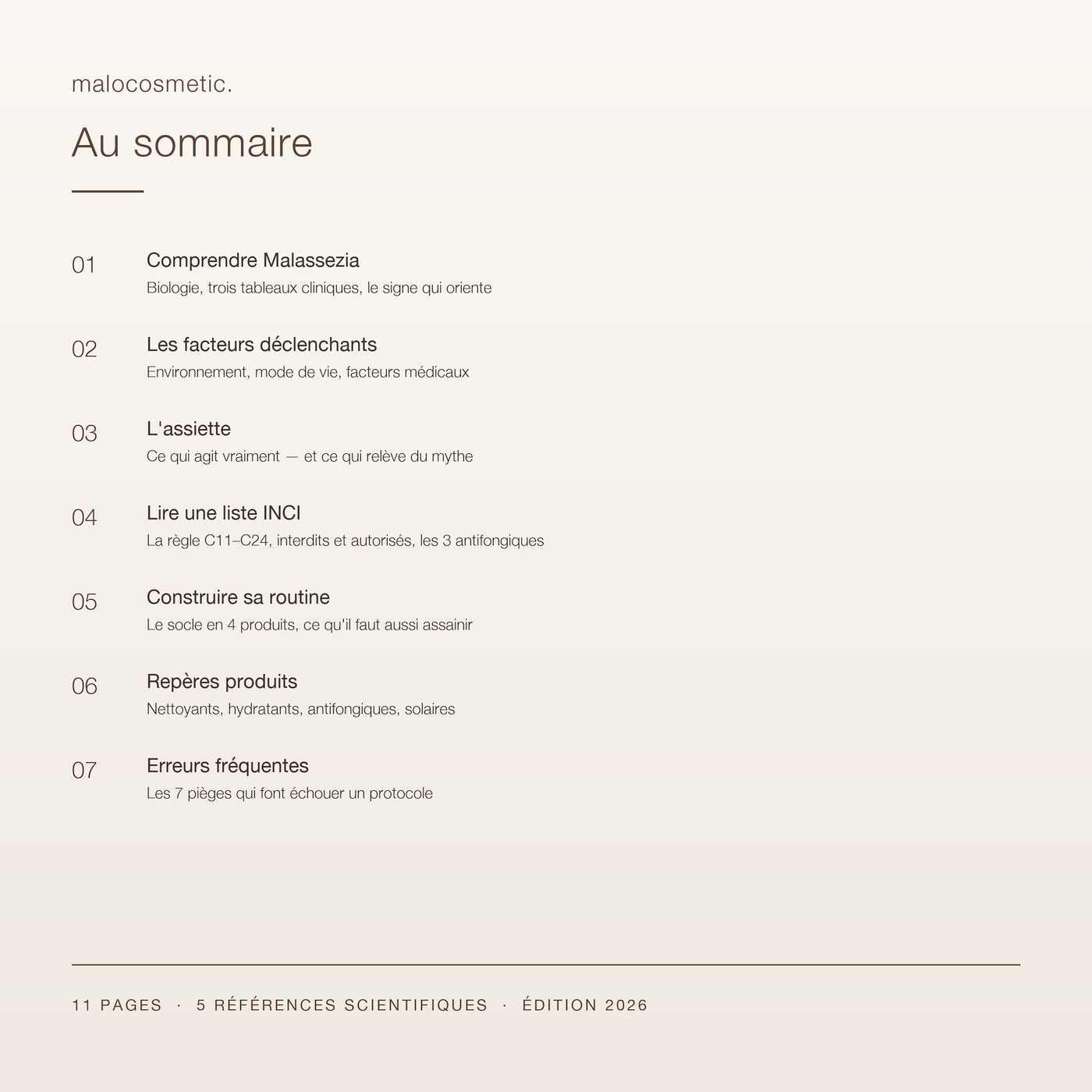 Sommaire des 7 chapitres du guide
